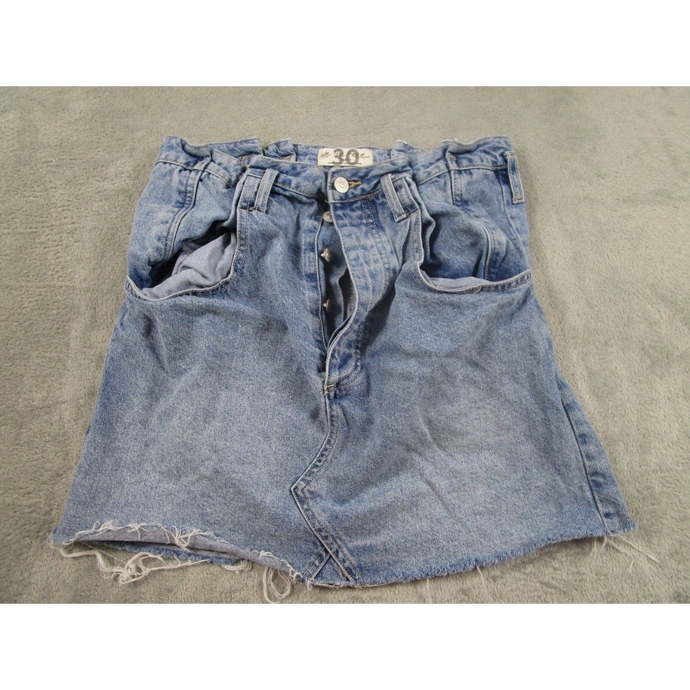 We The Free Skirt Womens 30 Blue Denim Button Fly Frayed Boho Preppy